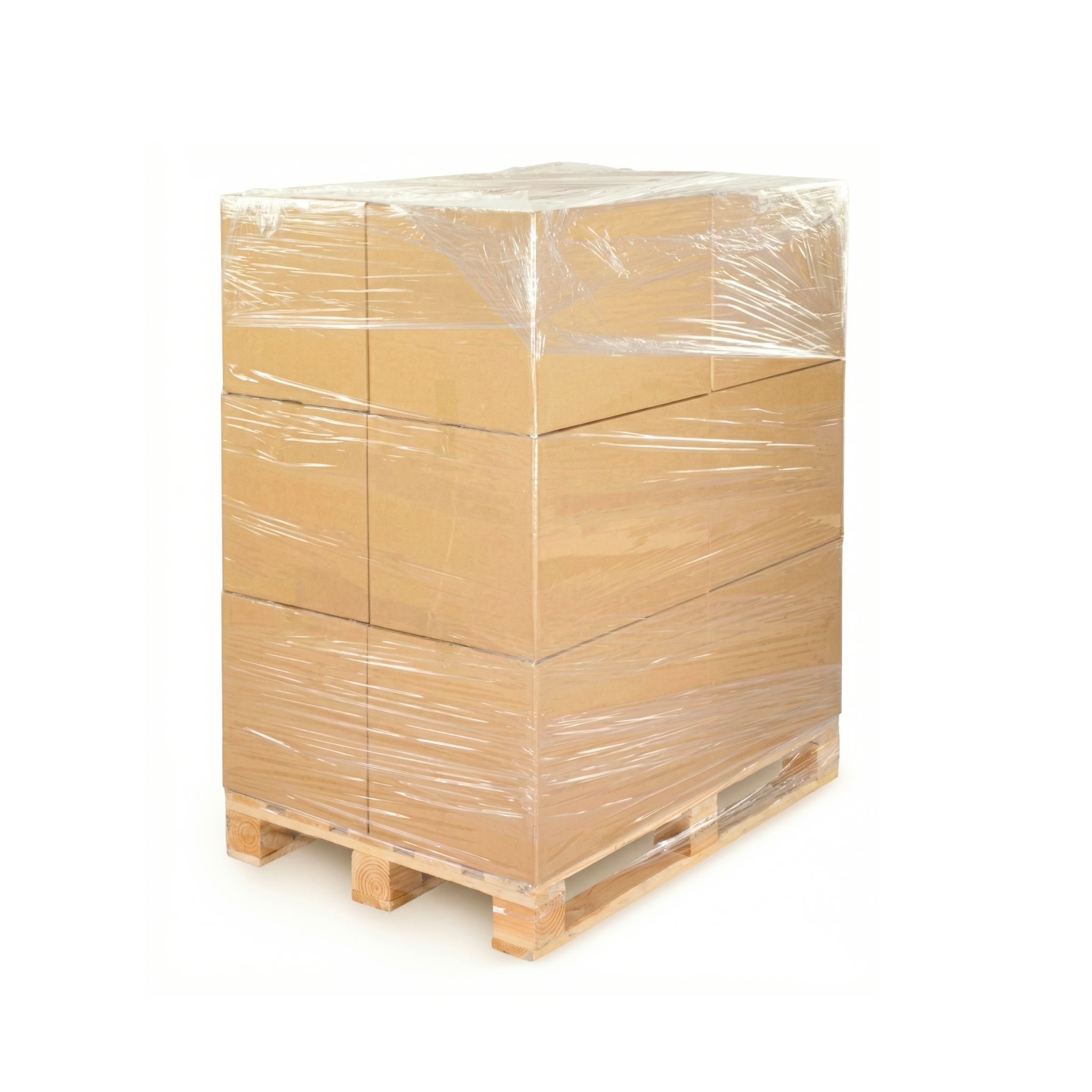 Cajas de cartón paletizadas y protegidas con plástico stretch o film estirable transparente para logística comercial en Punta Cana.