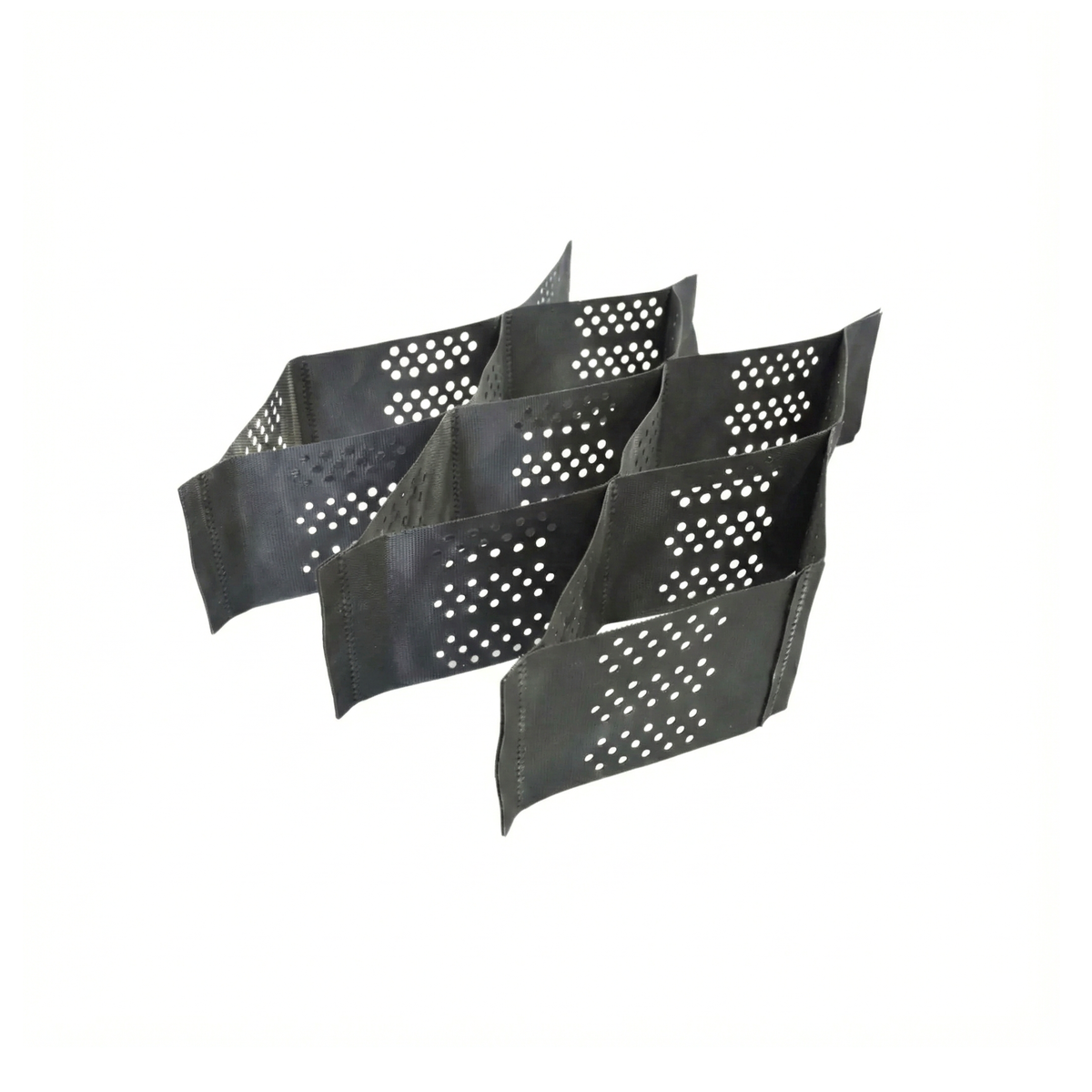 Fragment de panneau de géocellule noire perforée en PEHD pour le contrôle de l'érosion et le confinement des sols en République dominicaine.