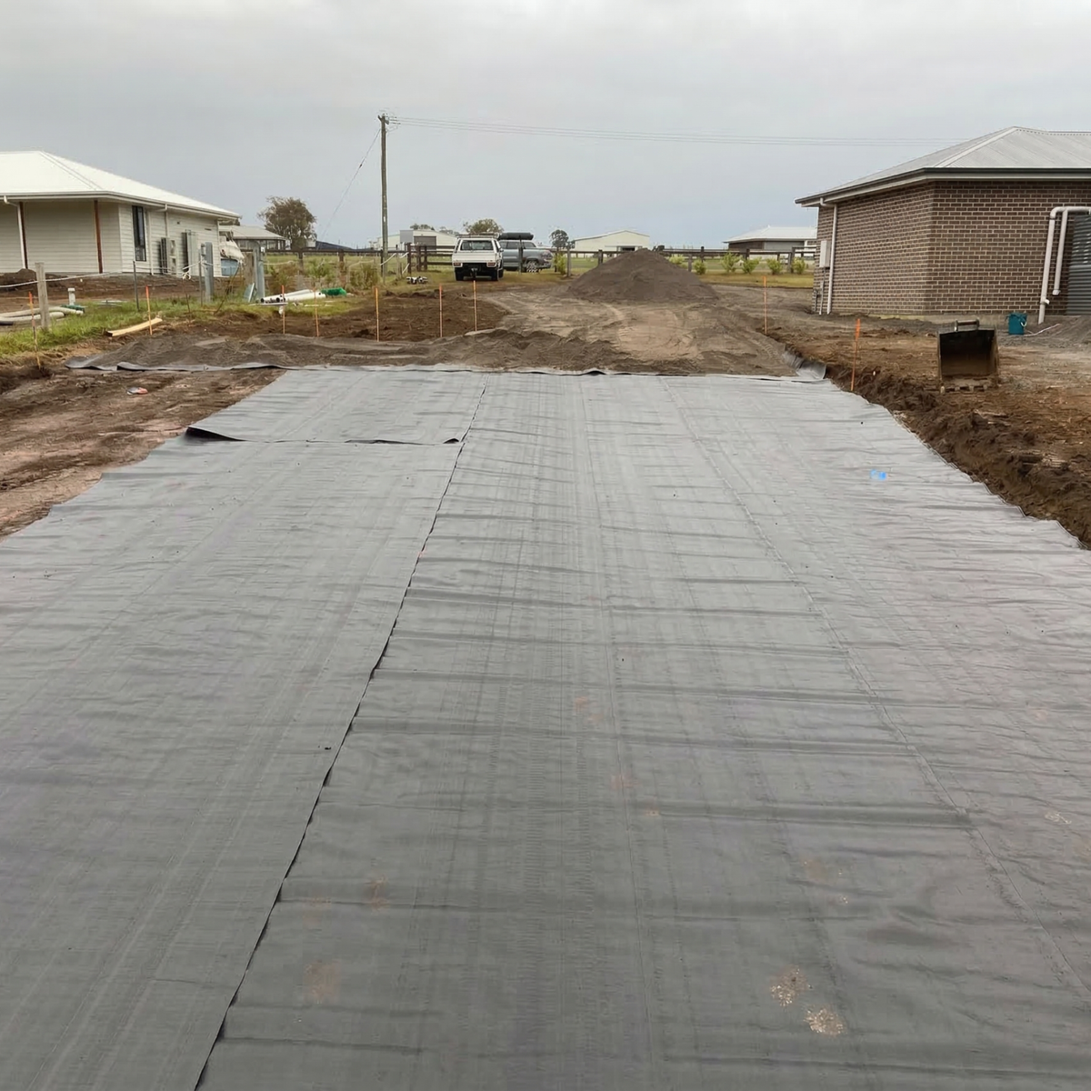 Geotextil tejido de polipropileno listo para instalación en muros de contención y obras civiles.