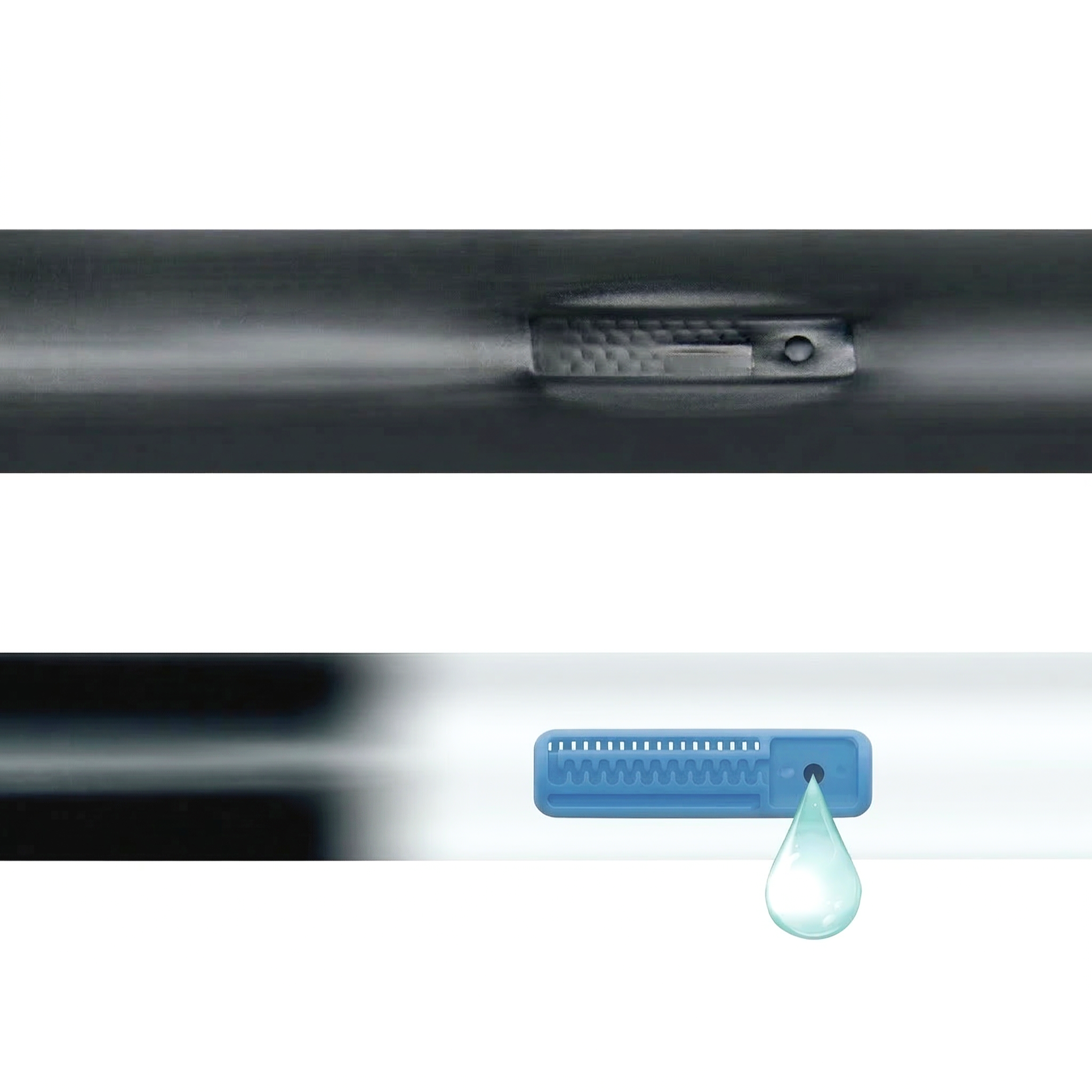 Detalle técnico del gotero plano integral con diseño de laberinto en arco antiobstrucción