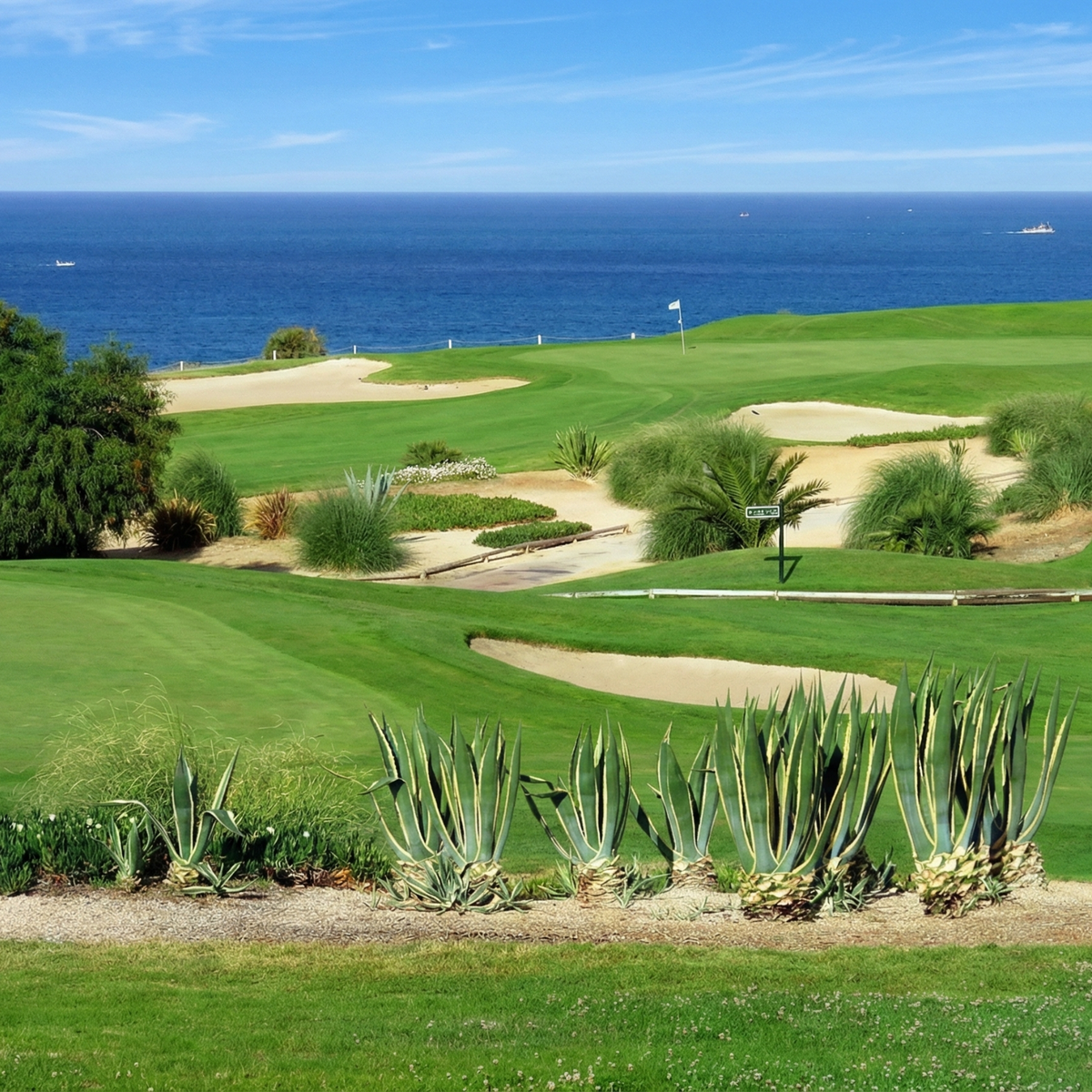 Gazon naturel haute performance installé sur un parcours de golf côtier, excellent pour l'aménagement paysager touristique en République dominicaine.