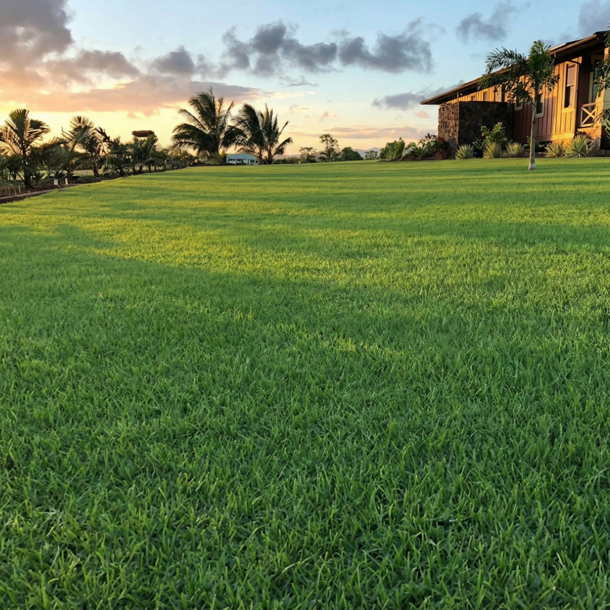 Grand jardin avec gazon résidentiel vert et dense, parfait pour l'aménagement paysager de villas et projets immobiliers dominicains.