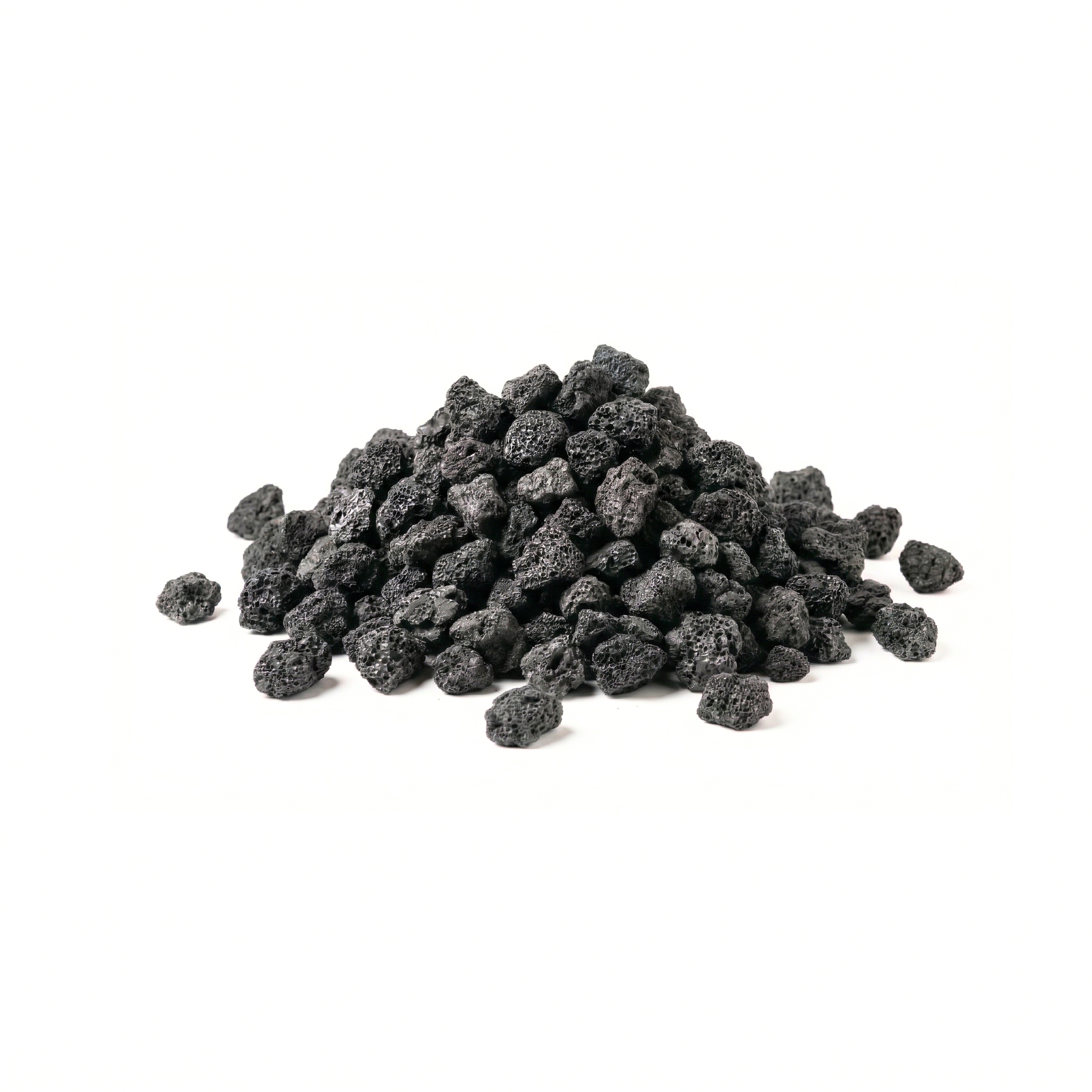 Bag of red volcanic gravel for decorative use in gardening and landscaping in the Dominican Republic.