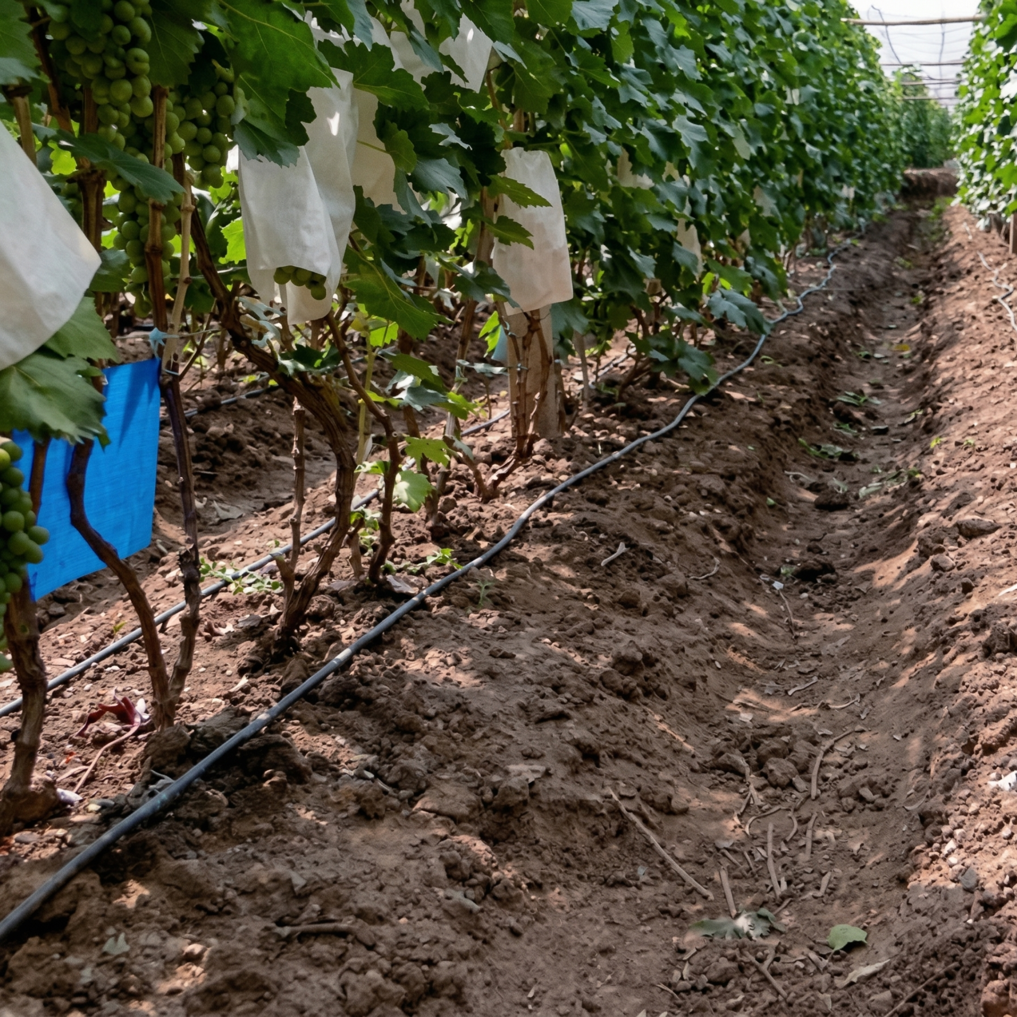Roll of thick-walled irrigation hose for intensive use in agriculture and greenhouses.