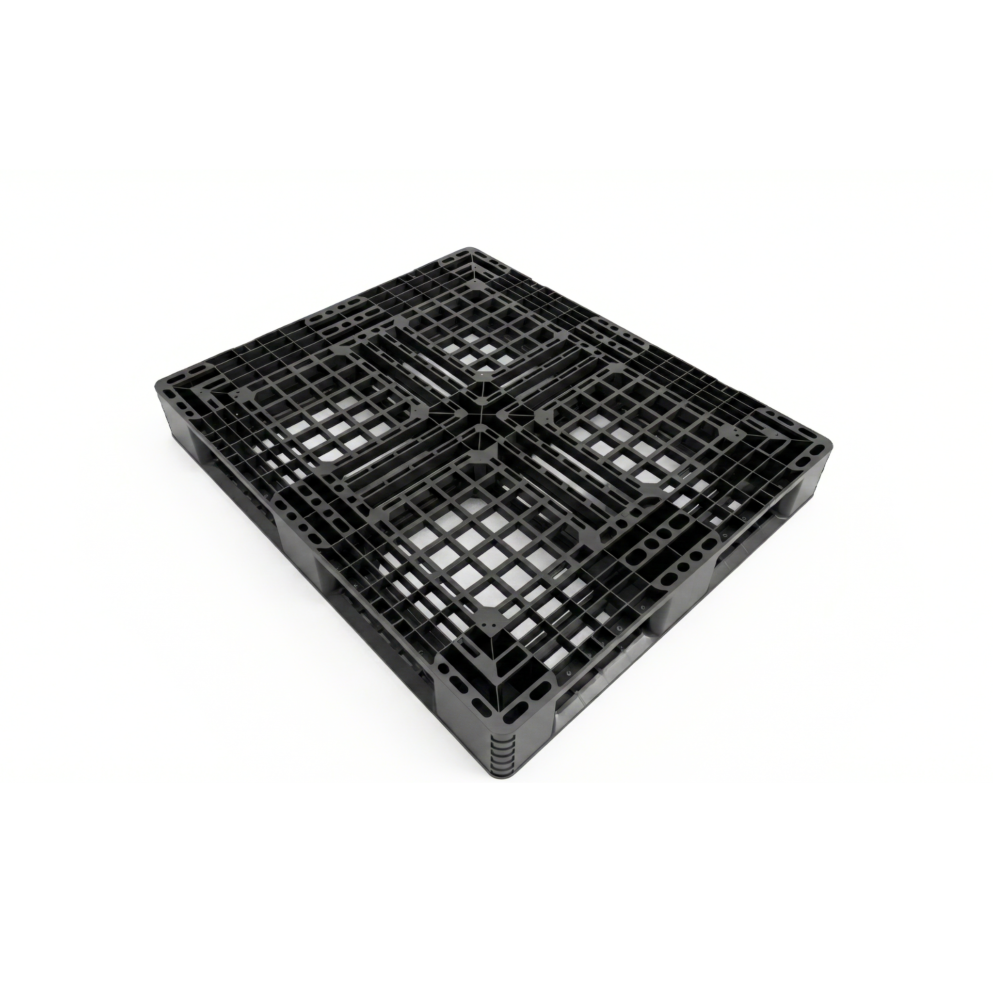 Vista superior de paleta de plástico de un solo uso o pallet one way para optimizar carga en almacenes de Santiago, RD.