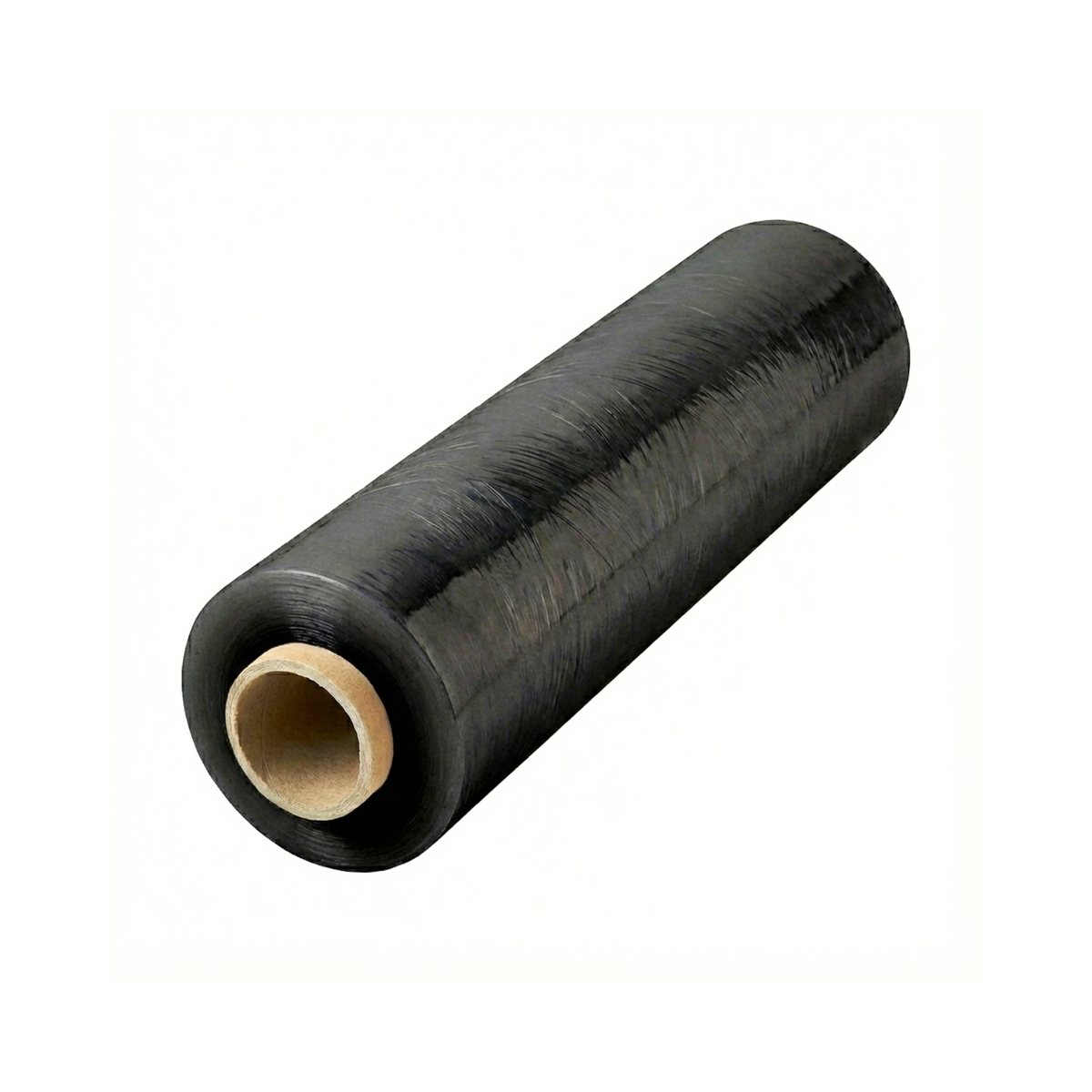 Roll of black stretch film for palletizing and securing cargo in warehouses in Santo Domingo.