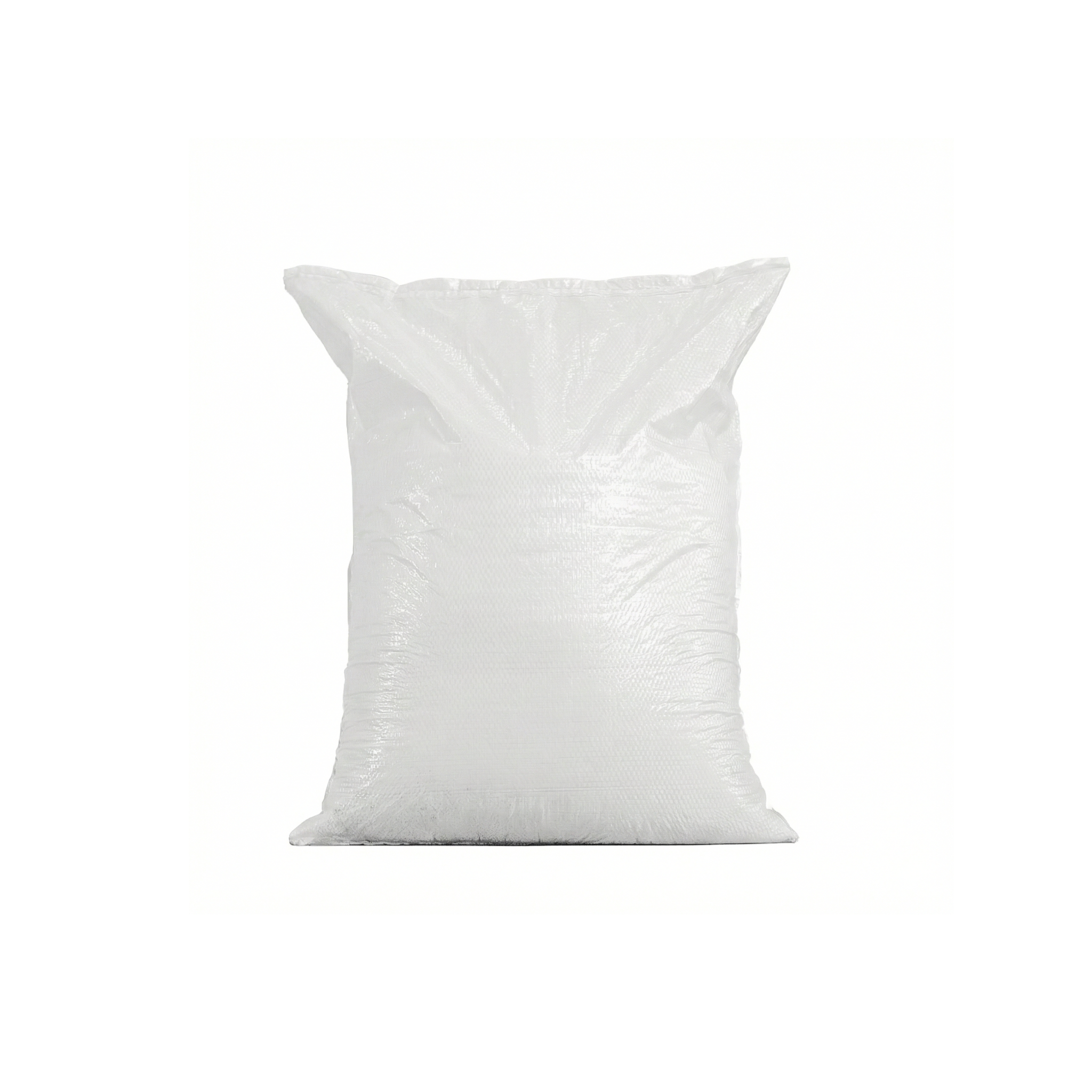 Woven polypropylene sack in white, highly durable for the storage, packaging, and transport of agricultural and industrial products in the Dominican Republic.