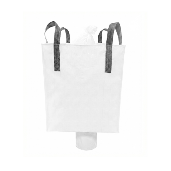 Saco Big Bag con doble válvula (de carga y descarga) para optimizar el flujo y manejo de materiales en la industria dominicana.