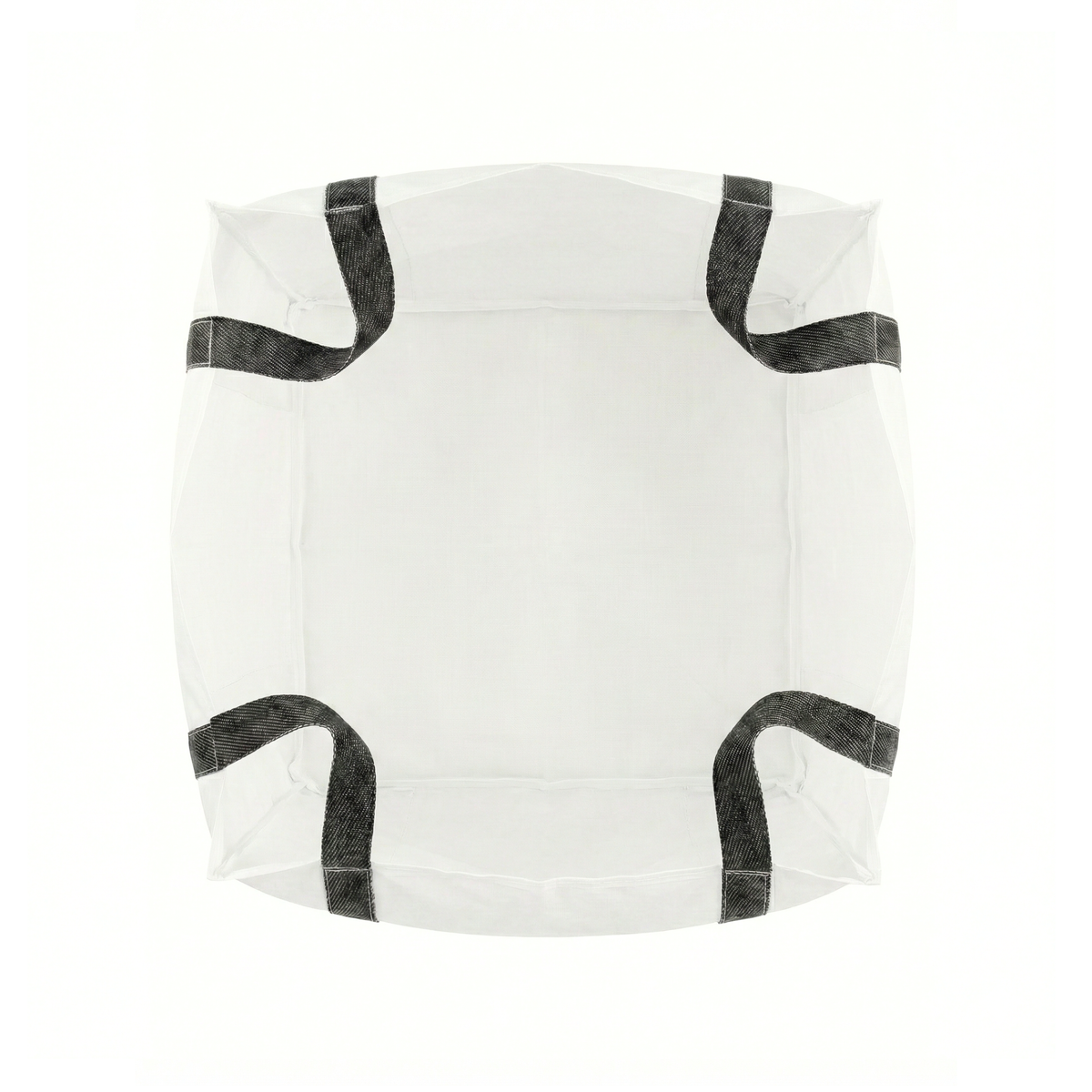 Top view of a white jumbo bag or big bag with lifting handles, showing the wide opening for easy filling with bulk materials such as sand or debris.