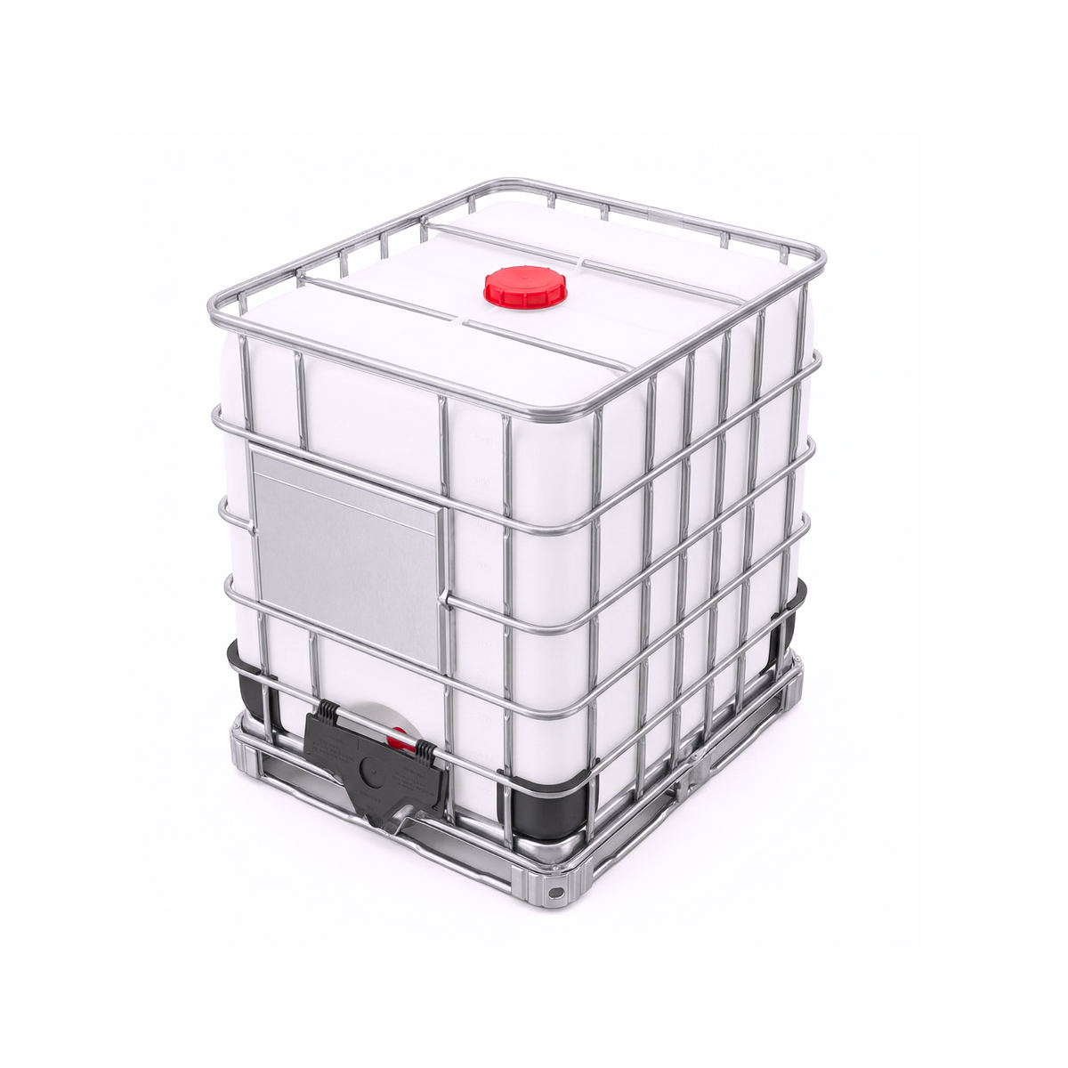 1000-liter IBC container with metal cage and pallet base for transporting industrial liquids in Santo Domingo.