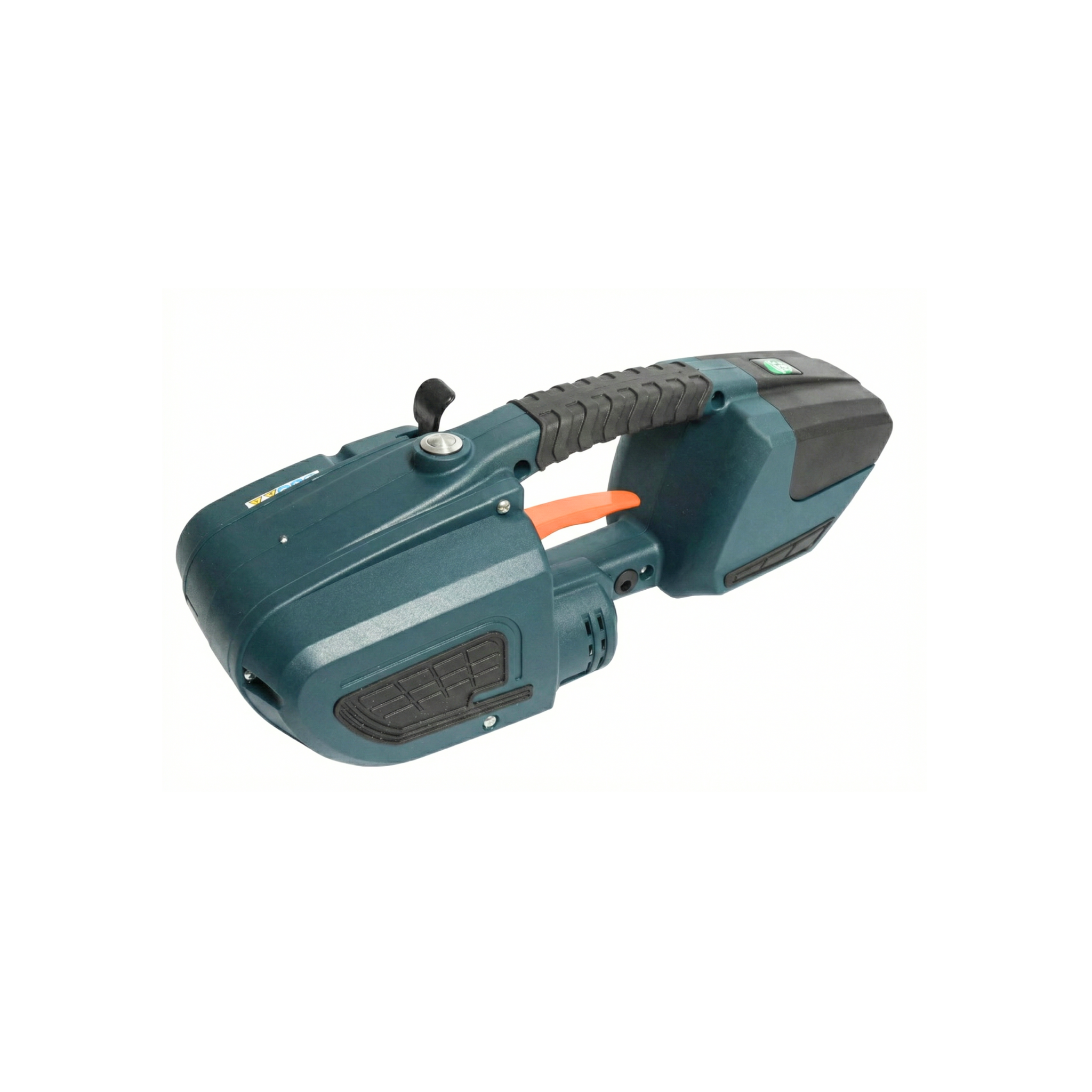 Equipo de flejado a batería, compacto y resistente, ideal para embalaje seguro en zonas francas industriales de Santo Domingo.