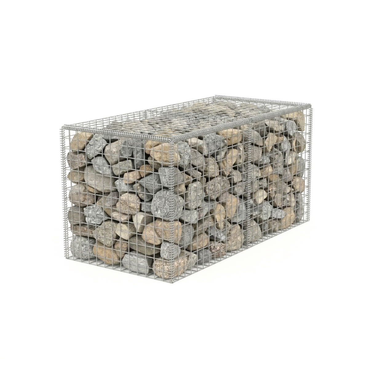 Détail du grillage soudé du gabion, soudures précises garantissant résistance et esthétique.