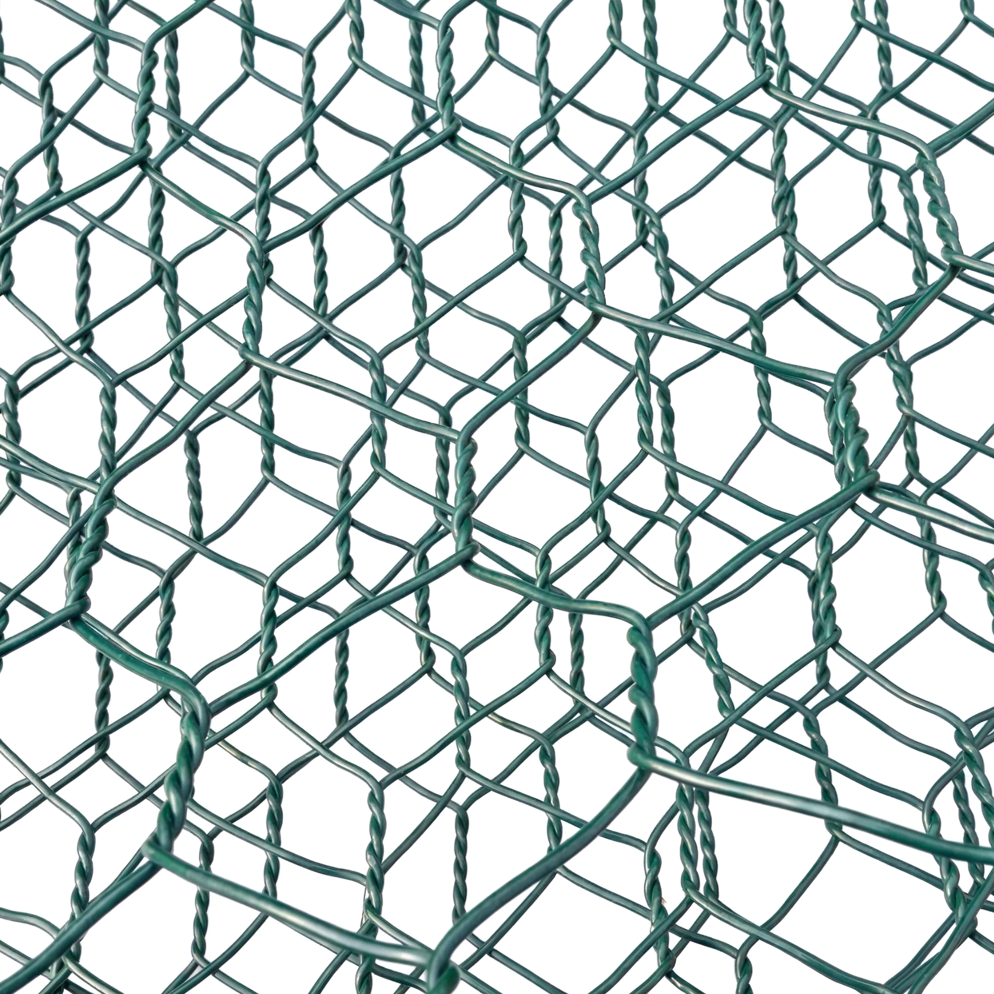Galvanized hexagonal mesh gabion box with PVC coating, ideal for retaining walls and erosion control.