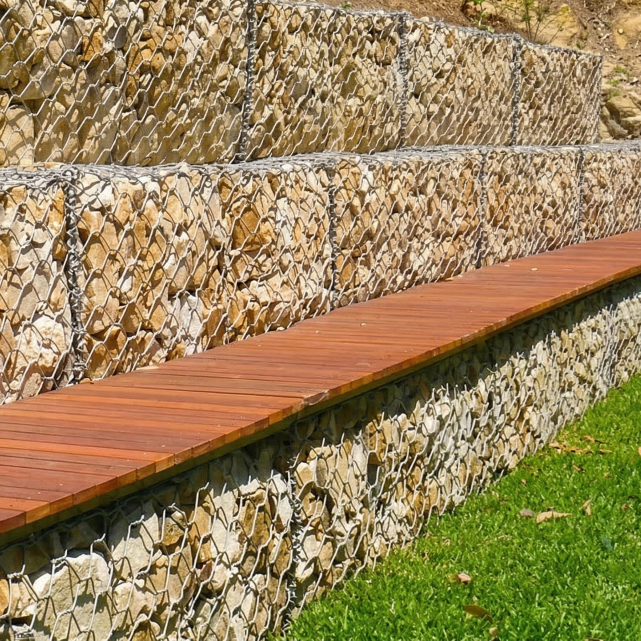 Process of filling and tying gabions for erosion control.