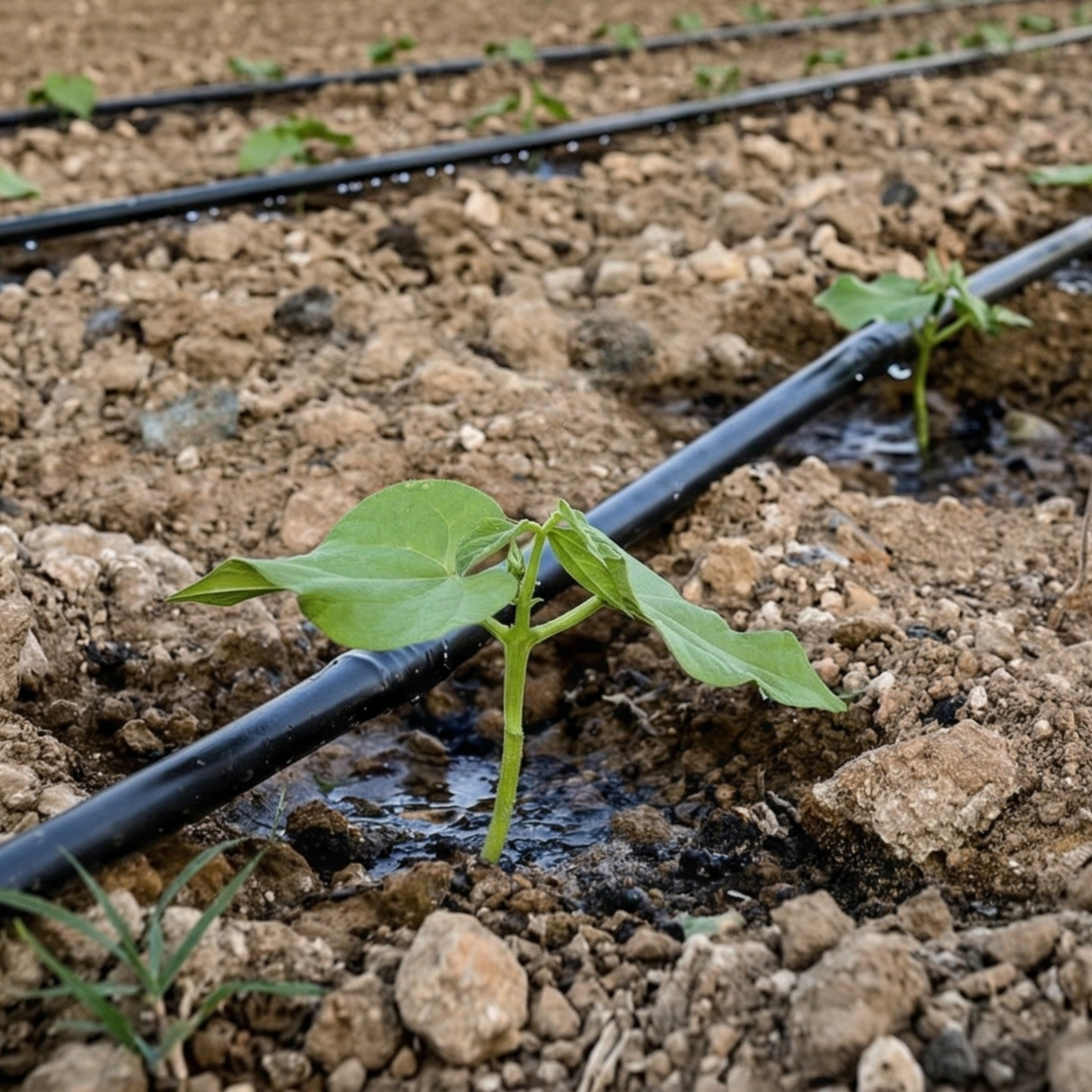 Application of standard drip irrigation hose in orchards and crops for efficient localized irrigation.