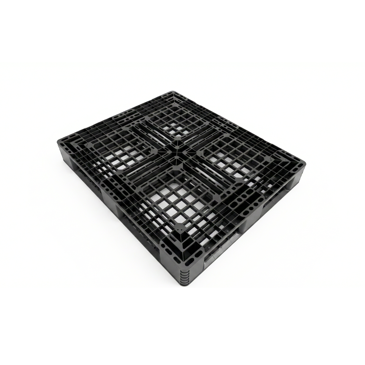 Vista superior de paleta de plástico de un solo uso o pallet one way para optimizar carga en almacenes de Santiago, RD.