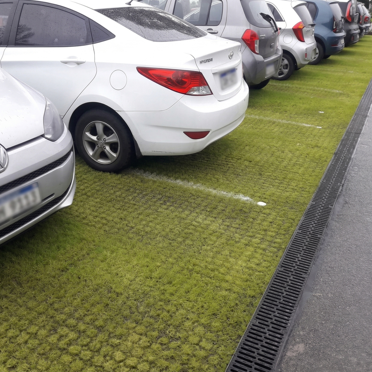 Dalle de pavage pour gazon installée dans un parking résidentiel écologique en RD.