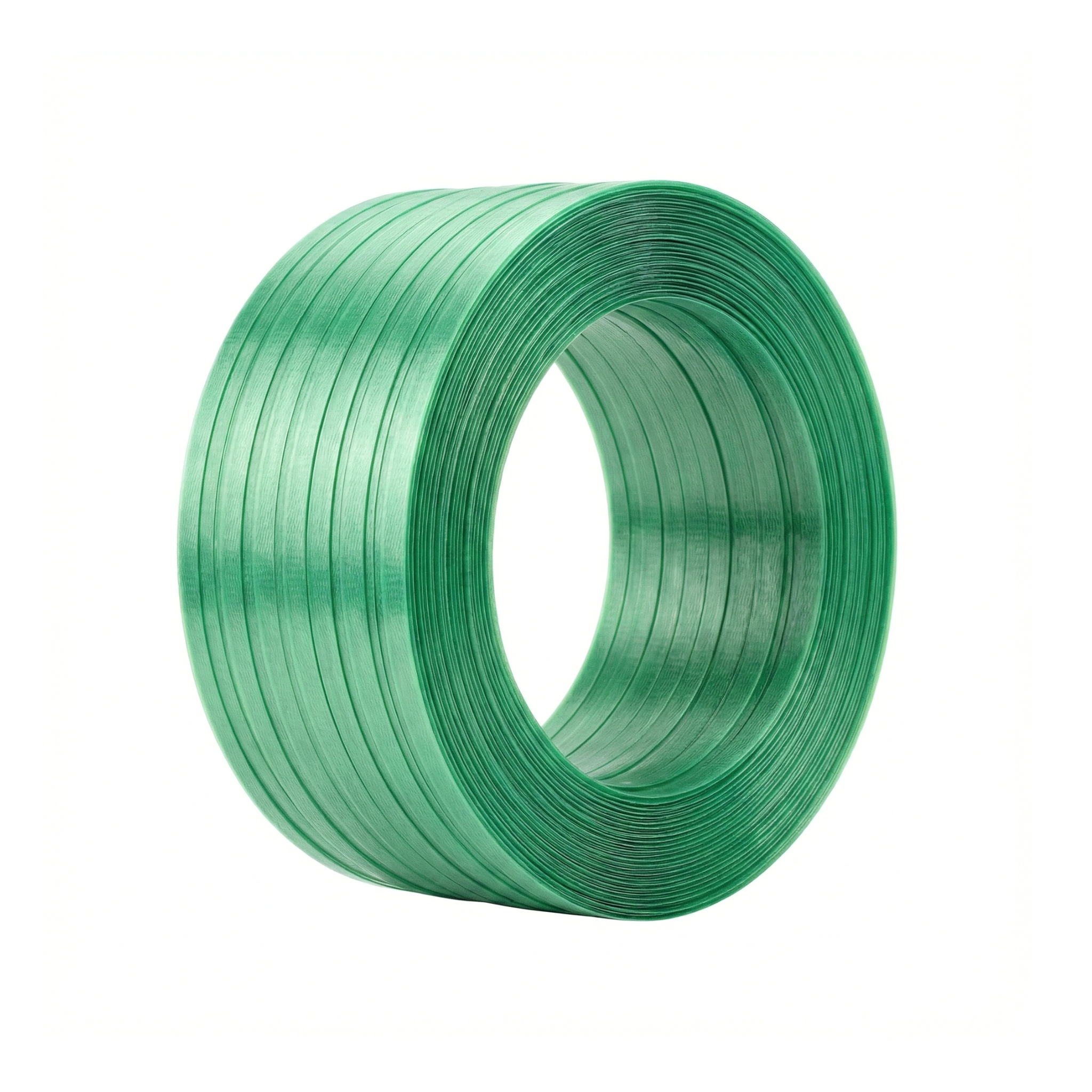 Rollo de fleje de poliéster (PET) verde para amarre y seguridad de carga pesada en zonas francas de Punta Cana.