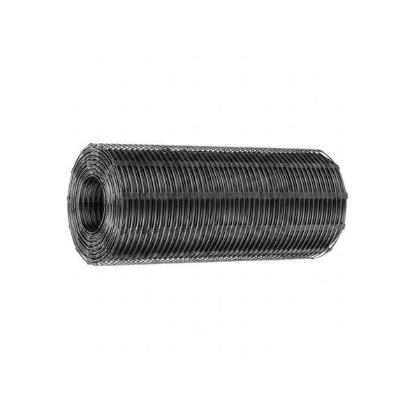 Rollo de geomalla uniaxial estructural negra utilizada para el refuerzo, retención y estabilización de suelos en obras de ingeniería.