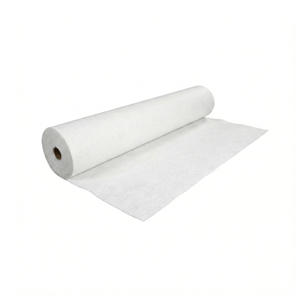 Rollo de geotextil no tejido de poliéster (PET) blanco para separación, filtración y drenaje en obras civiles de República Dominicana.