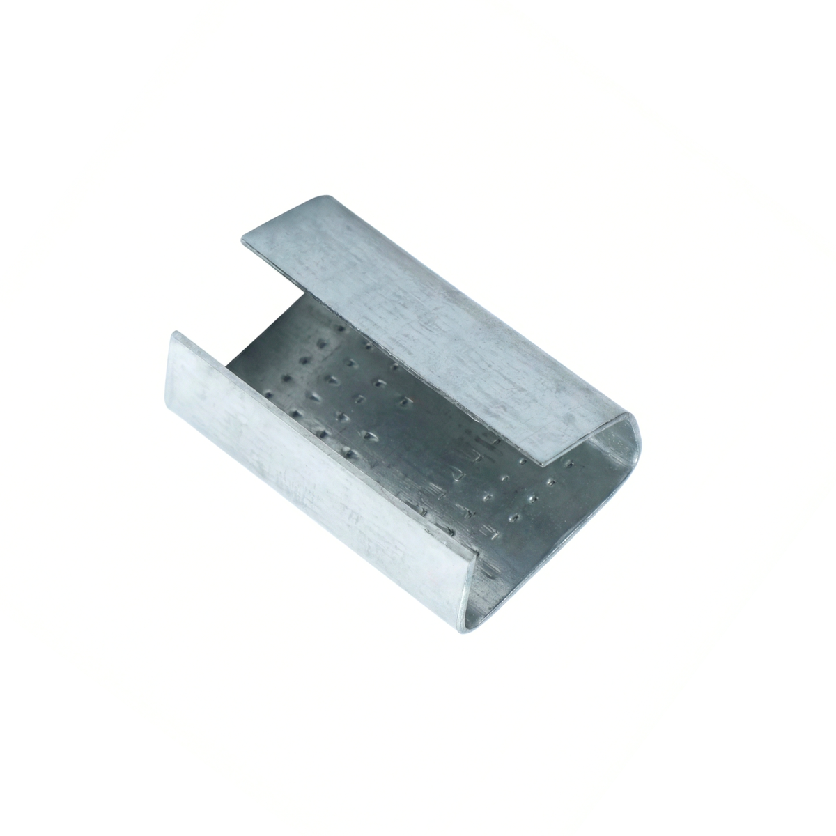 Joint métallique PET avec intérieur antidérapant conçu pour sécuriser les feuillards haute tension dans les opérations d'emballage en République dominicaine.