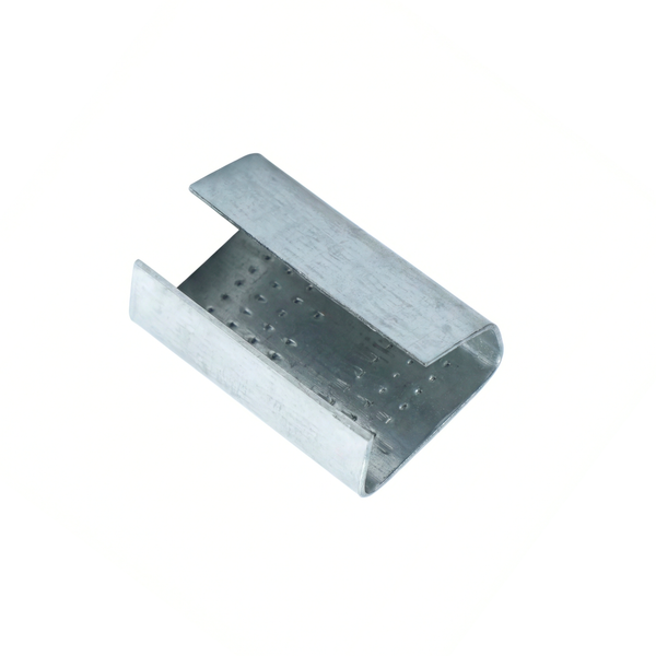 Joint métallique PET avec intérieur antidérapant conçu pour sécuriser les feuillards haute tension dans les opérations d'emballage en République dominicaine.