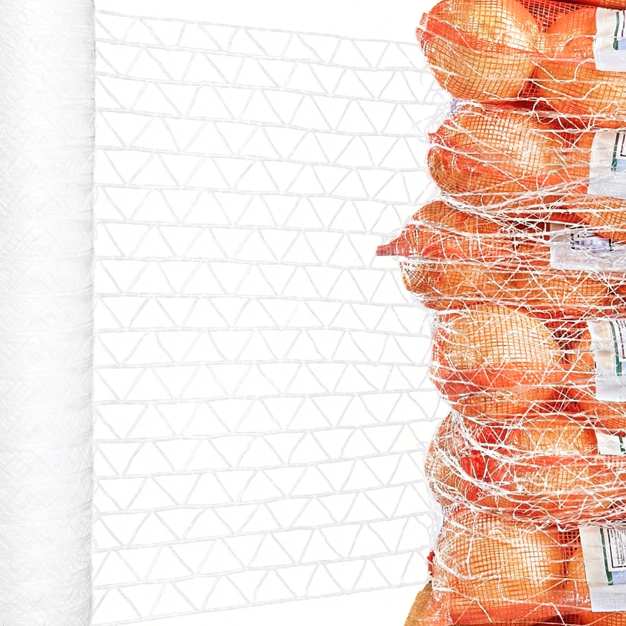 Filet étirable appliqué sur une palette de cartons de produits agricoles.