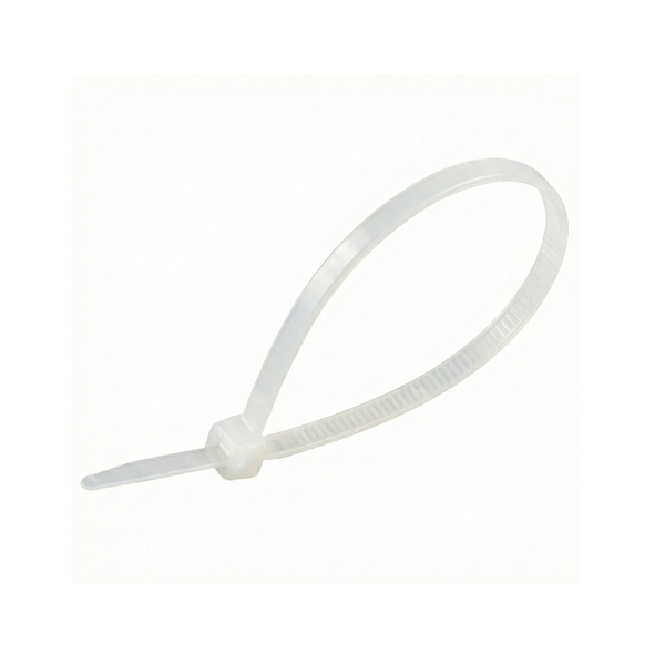 Attache de câble en plastique blanc ou collier en nylon résistant, idéal pour organiser les câbles et pour un usage général à la maison ou au bureau.